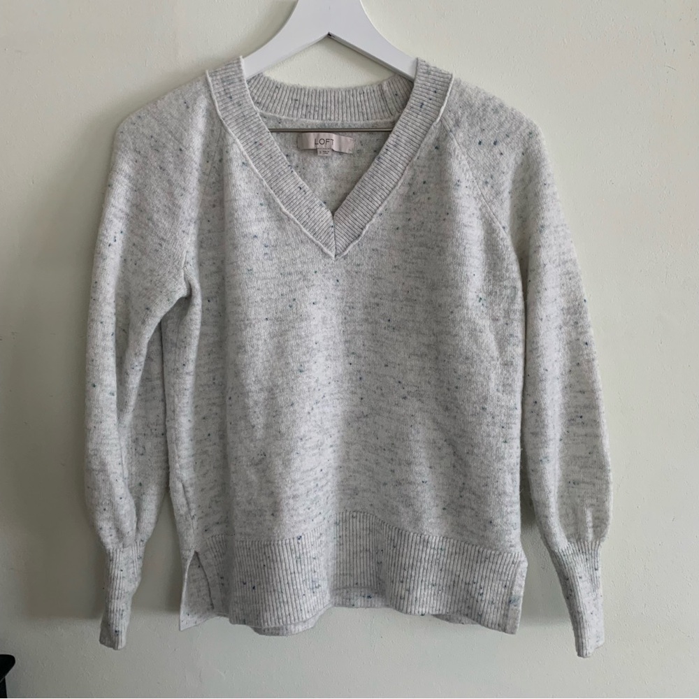LOFT Gray V-Neck Sweater Soft Knit